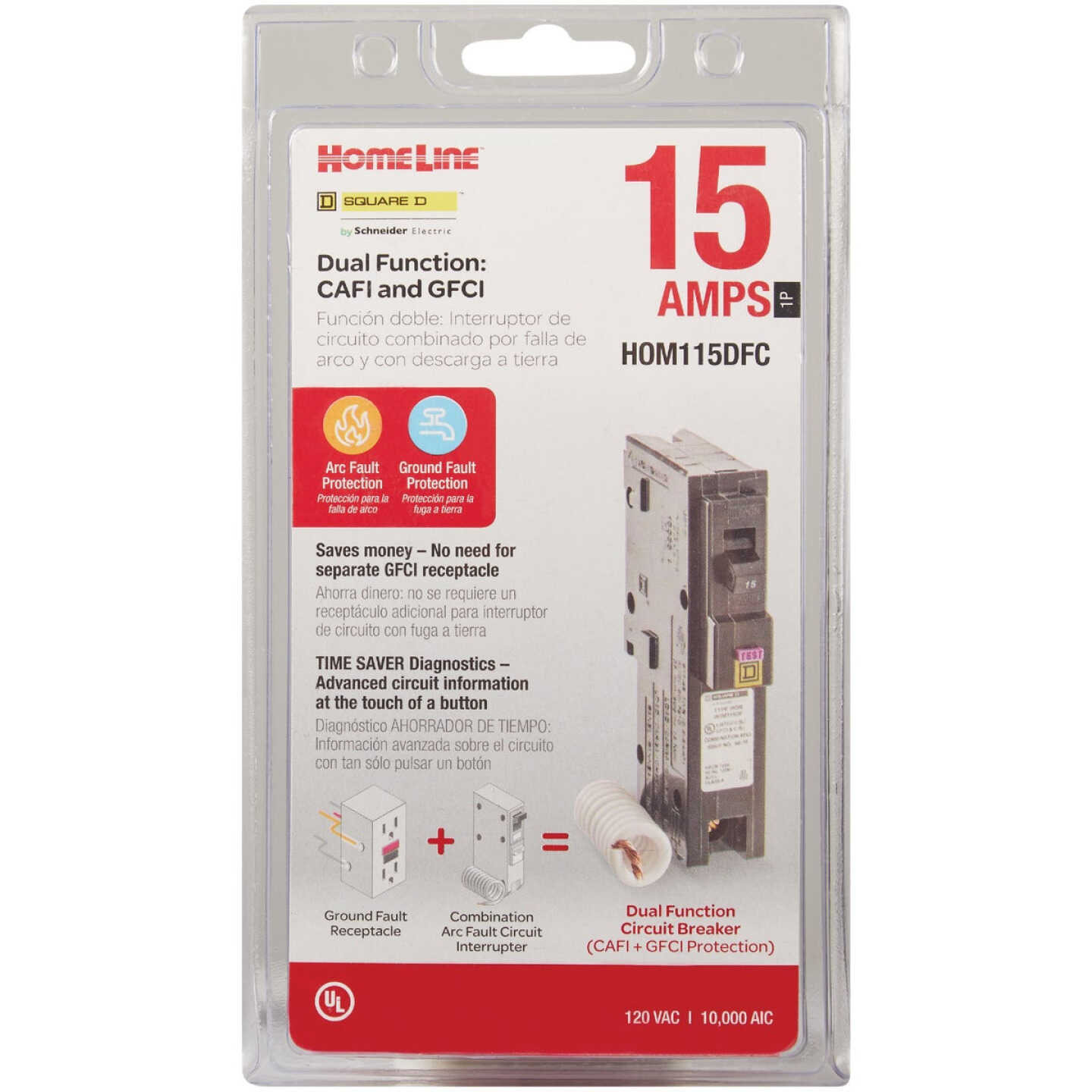 Square D Homeline 15A Single-Pole CAFCI Dual Function Circuit Breaker Image 3