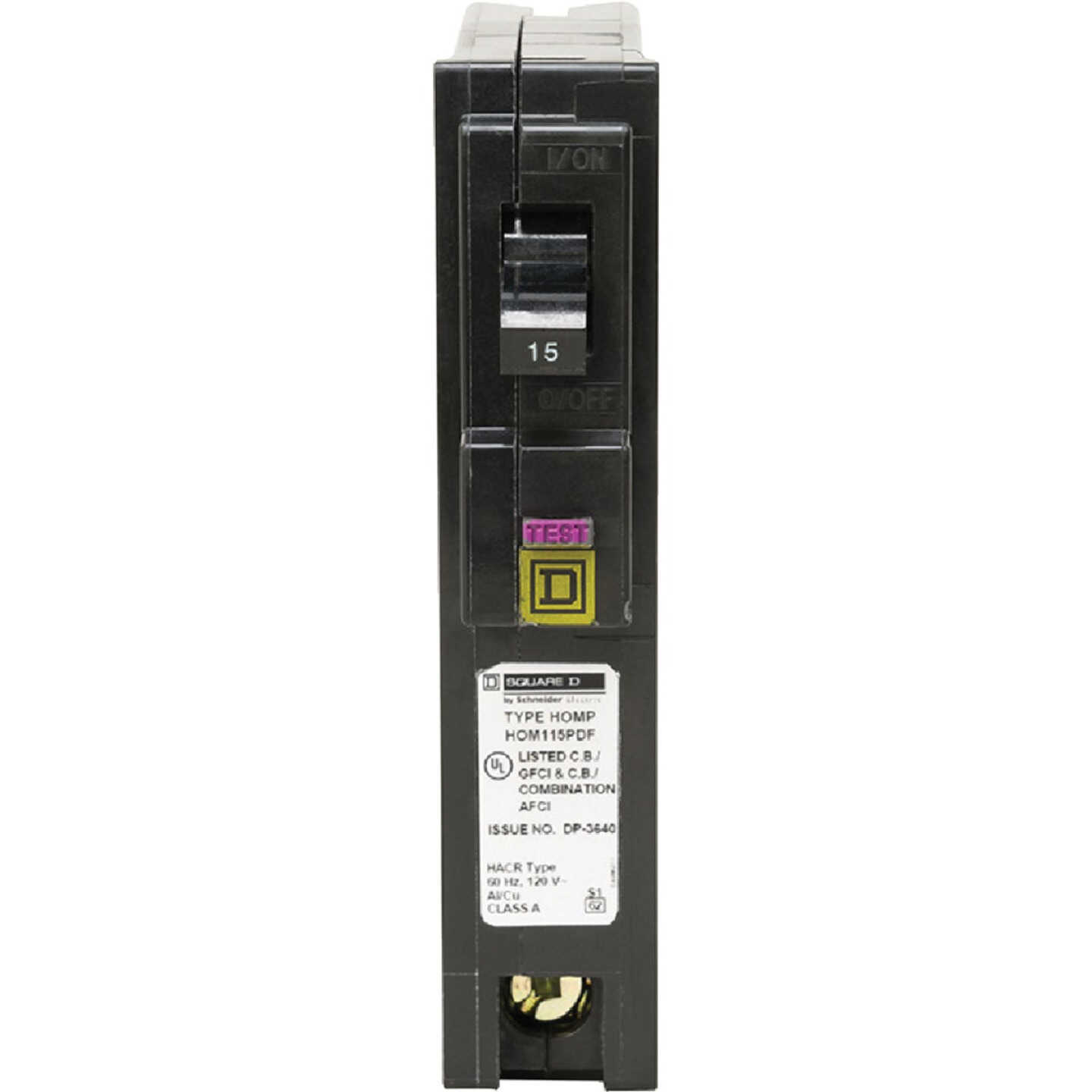 Square D Homeline 15A Single-Pole CAFCI Plug-On Neutral Dual Function Circuit Breaker Image 1