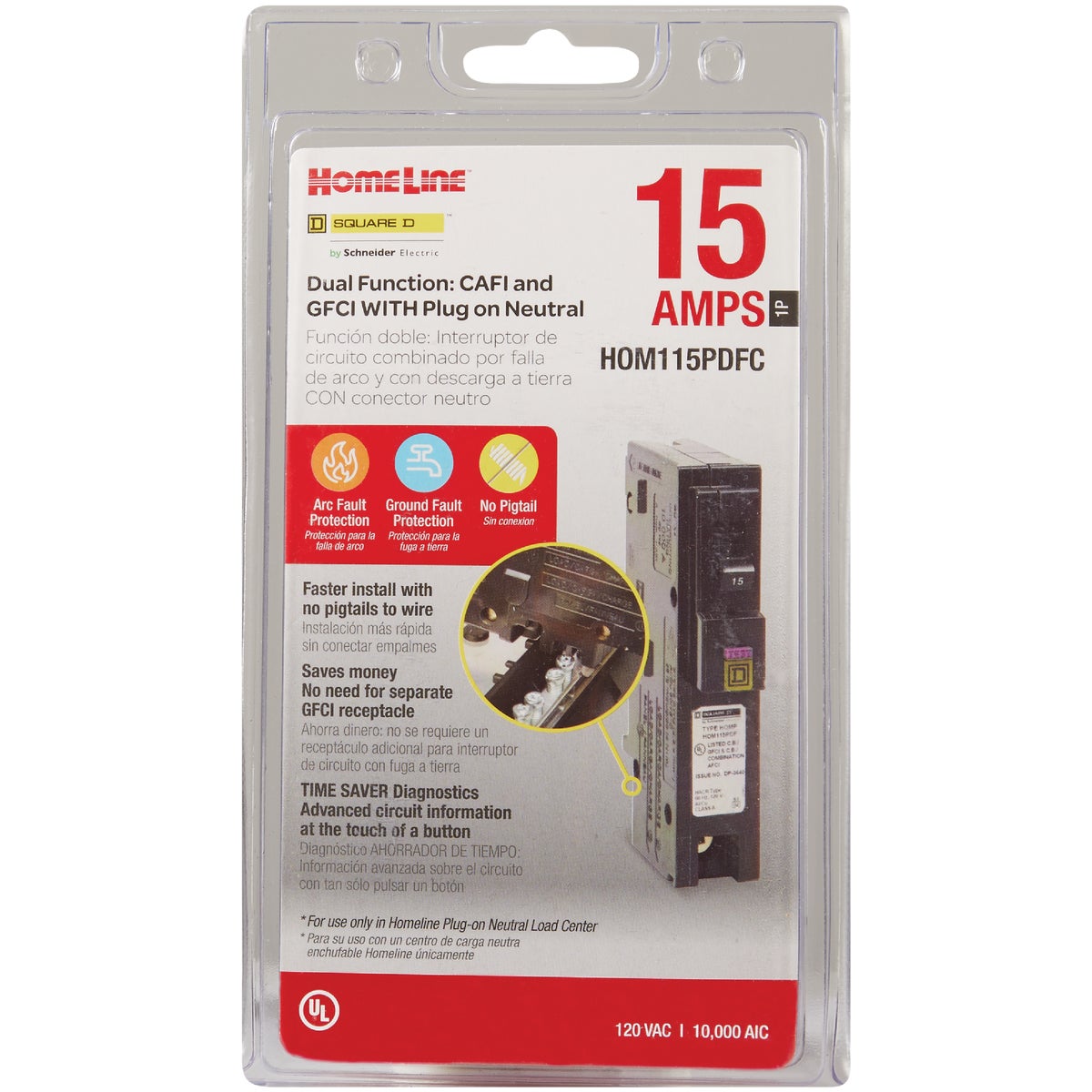 Square D Homeline 15A Single-Pole CAFCI Plug-On Neutral Dual Function Circuit Breaker Image 3