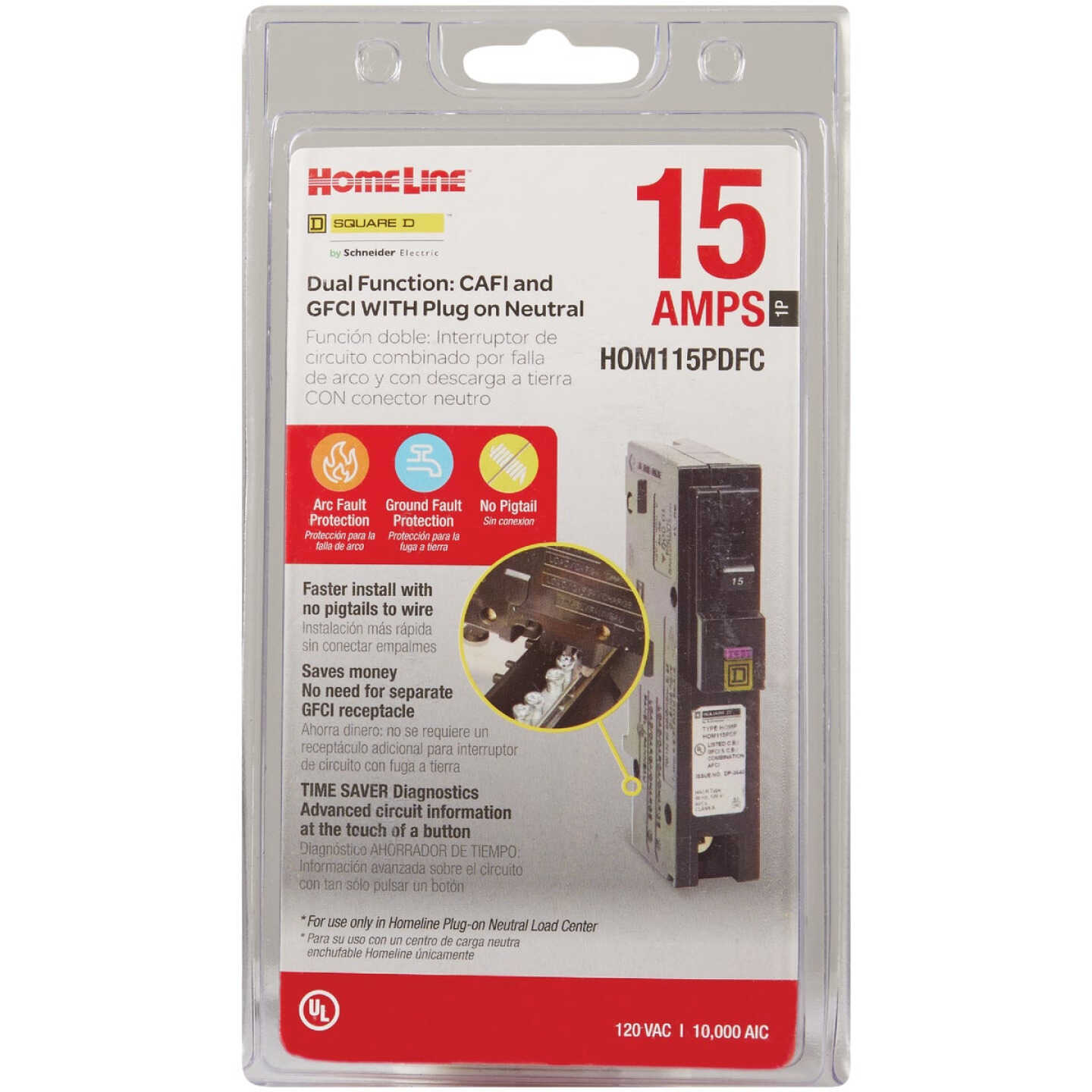 Square D Homeline 15A Single-Pole CAFCI Plug-On Neutral Dual Function Circuit Breaker Image 3