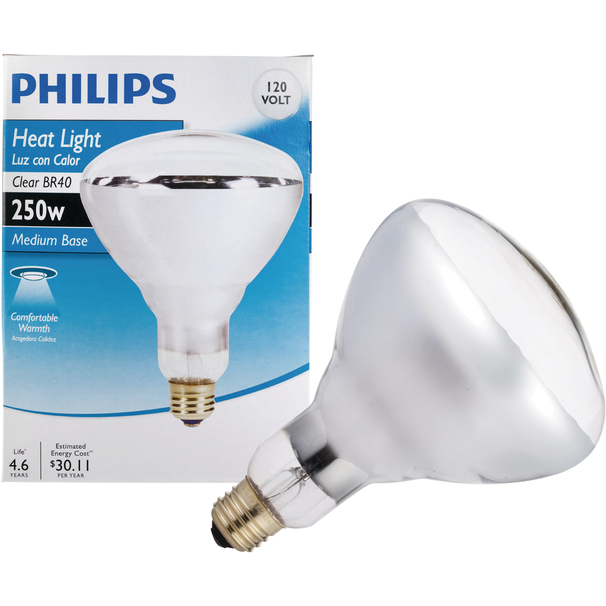 Philips 250W Clear Medium BR40 Incandescent Heat Light Bulb Image 1