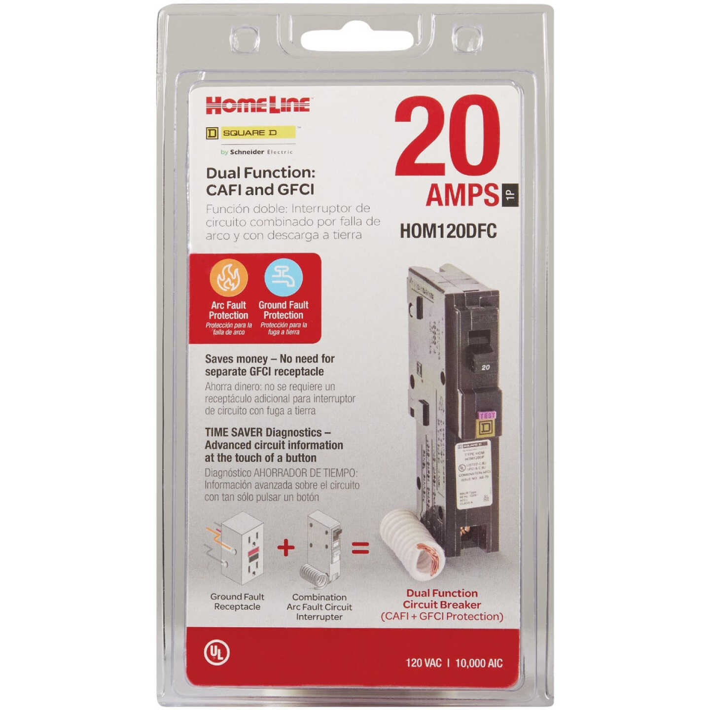 Square D Homeline 20A Single-Pole CAFCI Dual Function Circuit Breaker Image 3