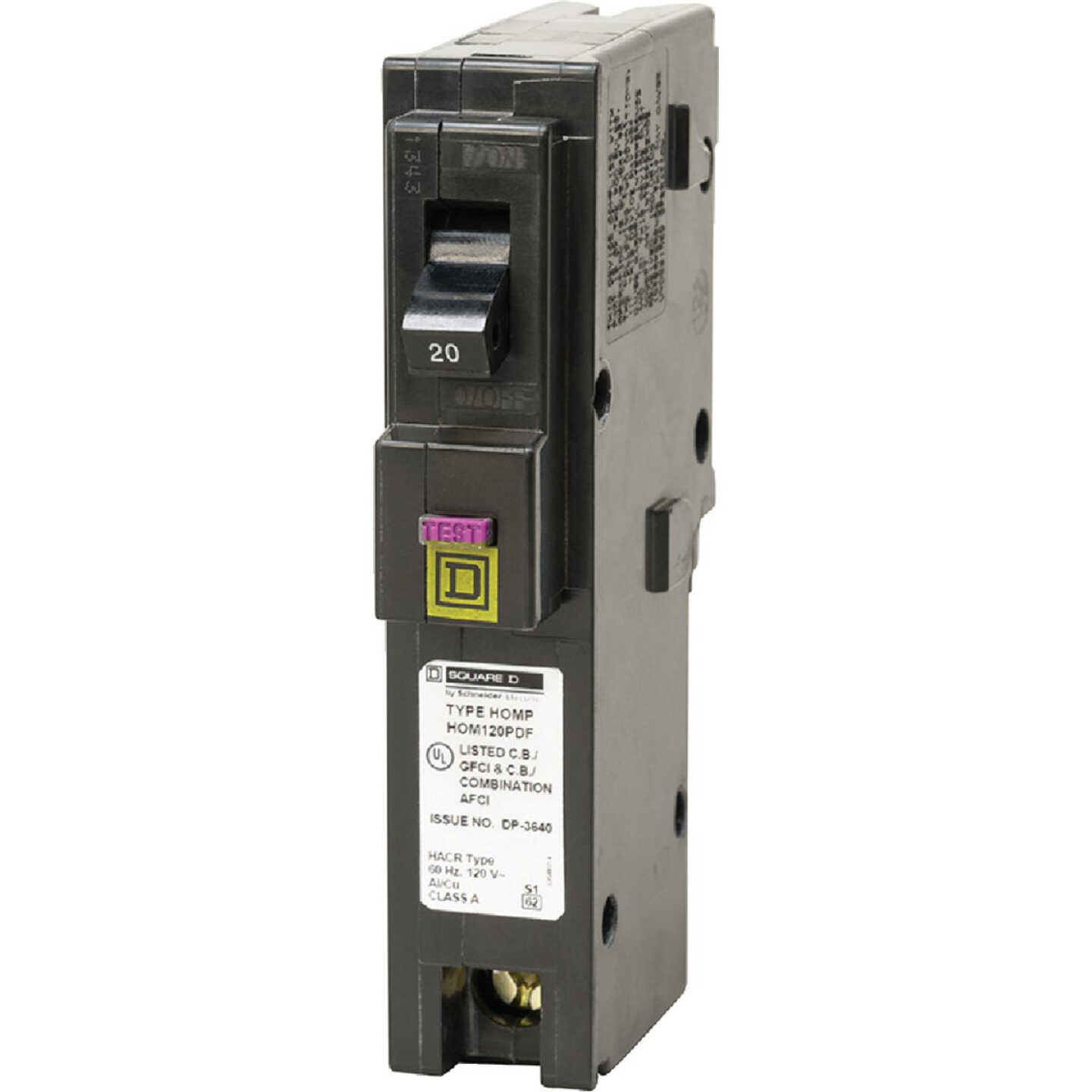 Square D Homeline 20A Single-Pole CAFCI Plug-On Neutral Dual Function Circuit Breaker Image 1