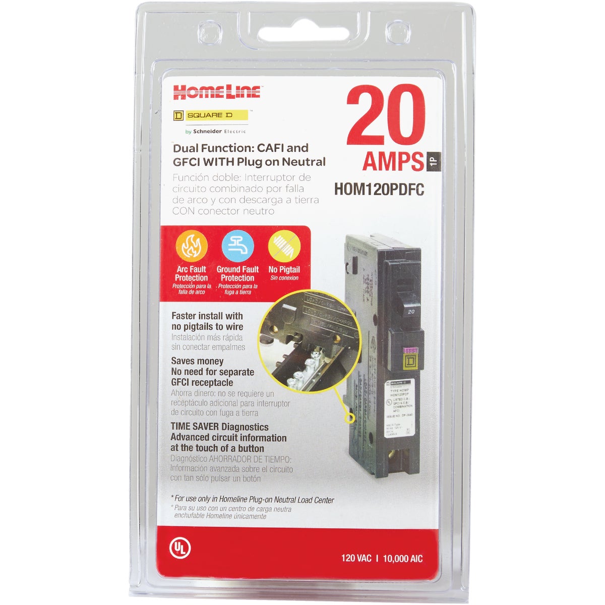 Square D Homeline 20A Single-Pole CAFCI Plug-On Neutral Dual Function Circuit Breaker Image 3