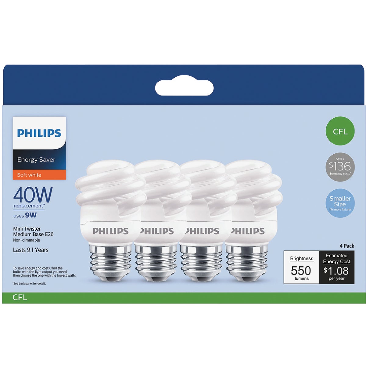 Philips Energy Saver 40W Equivalent Soft White Medium Base T2 Spiral CFL Light Bulb (4-Pack) Image 2