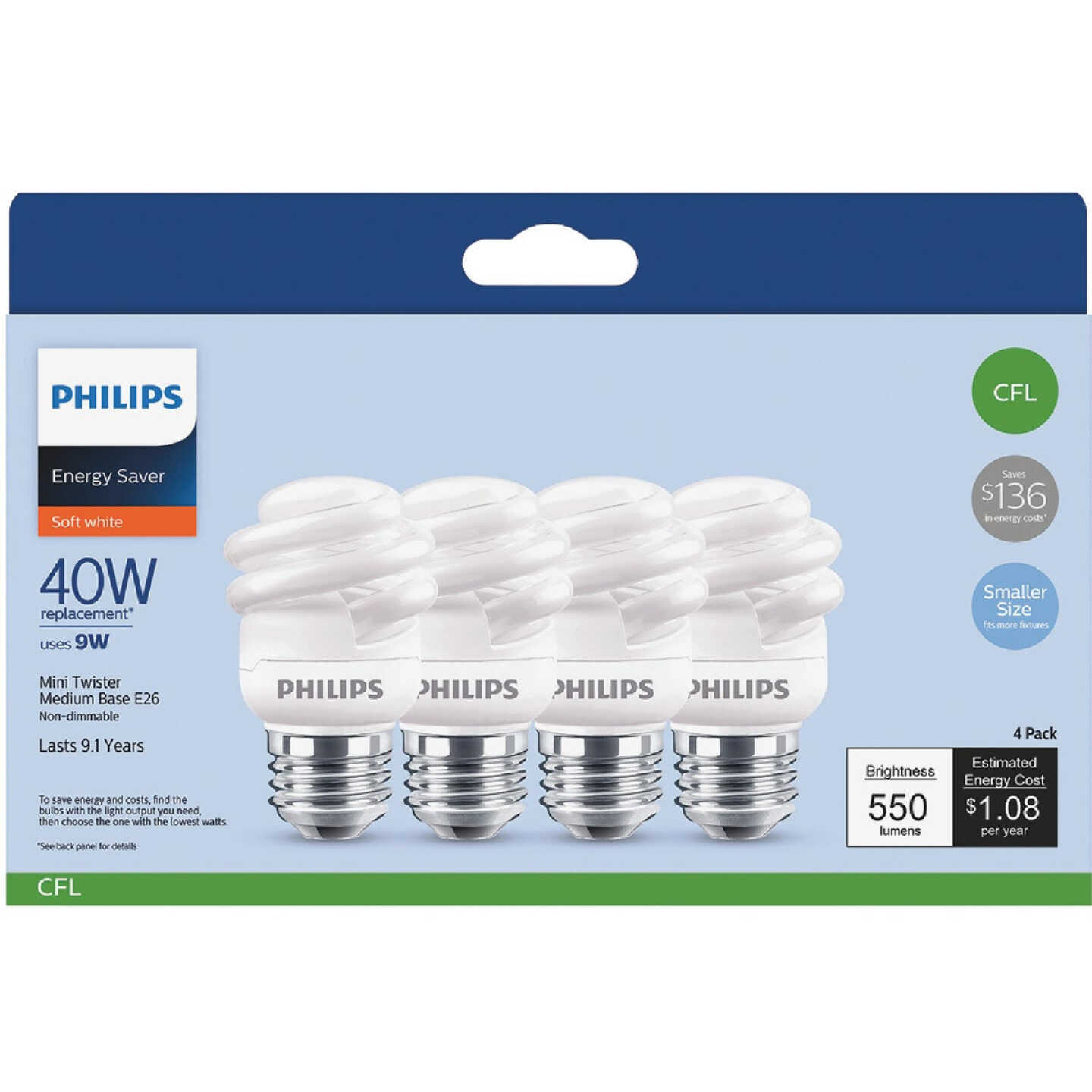 Philips Energy Saver 40W Equivalent Soft White Medium Base T2 Spiral CFL Light Bulb (4-Pack) Image 2