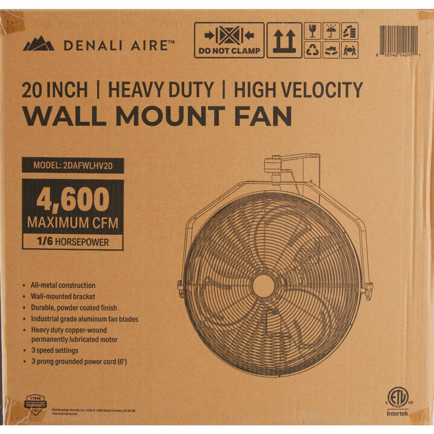 Denali Aire 20 In. Black 2-Speed High Velocity Wall Mount Fan Image 3