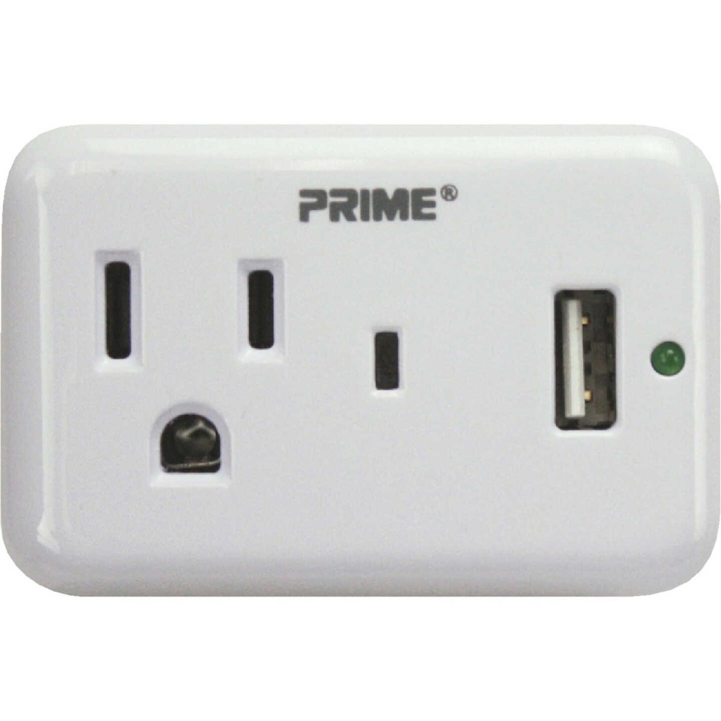 Prime Wire & Cable 1 Power & 1 USB White Wall Charger Image 1