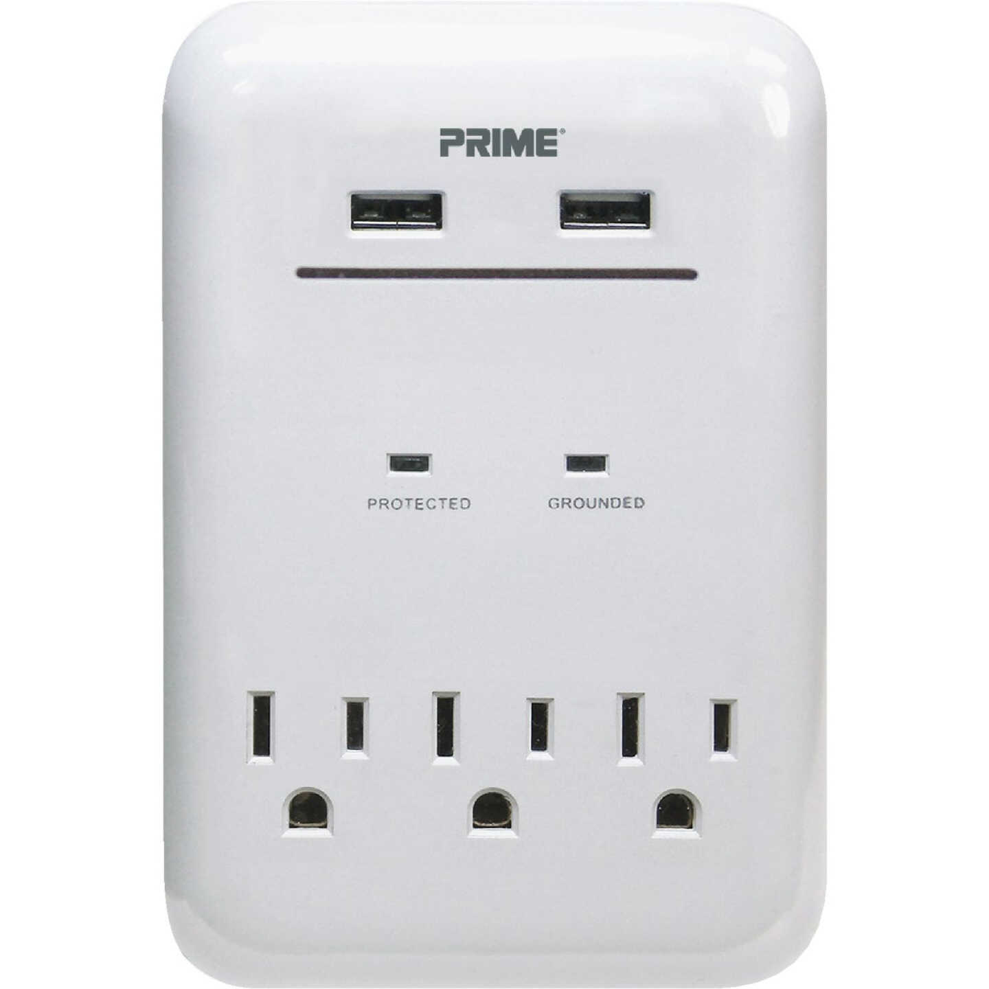 Prime Wire & Cable 3 Power & 2 USB White Wall Charger Image 1