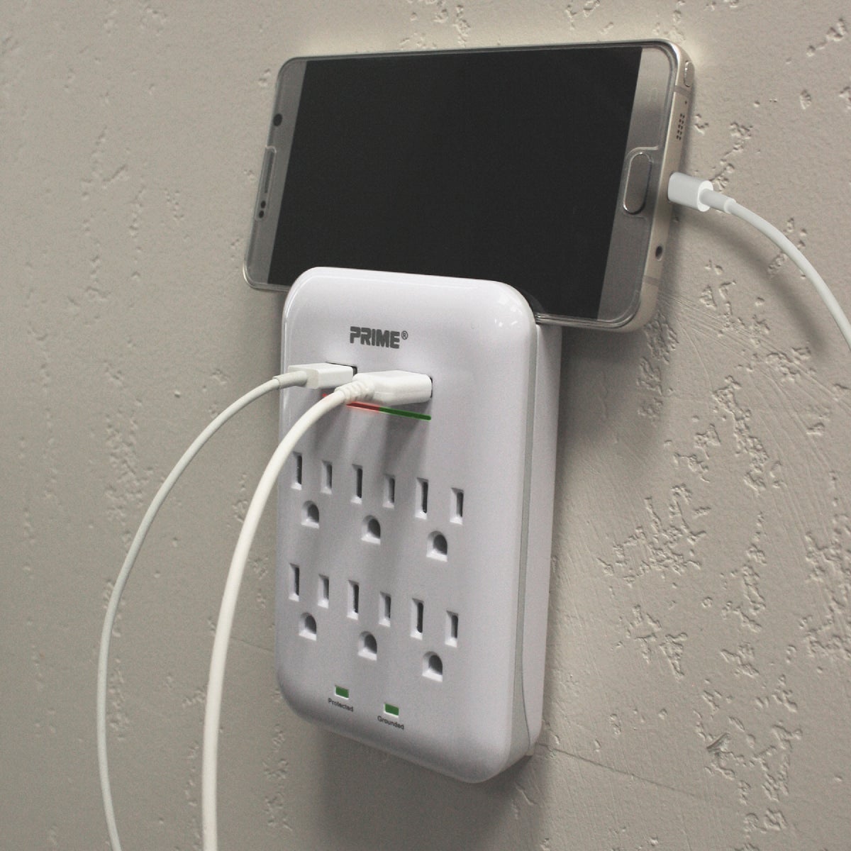 Prime Wire & Cable 6 Power & 2 USB White Wall Charger Image 2