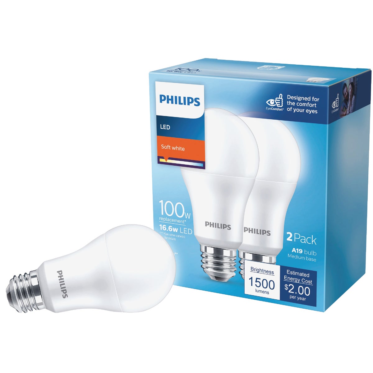 Philips 100W Equivalent Soft White A19 Medium LED Light Bulb (2-Pack) Image 1