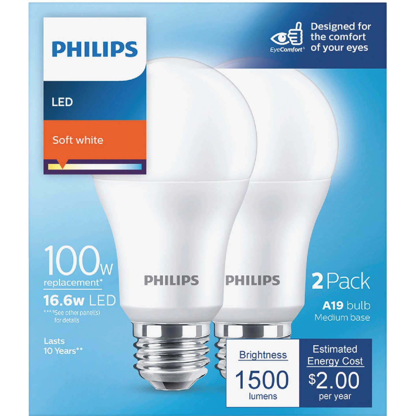 Philips 100W Equivalent Soft White A19 Medium LED Light Bulb (2-Pack) Image 2