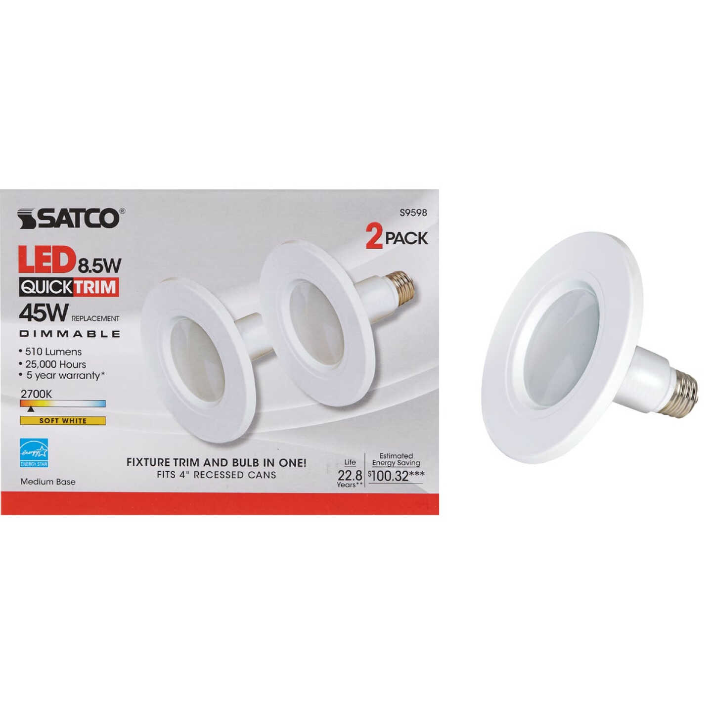 Satco 4 In. Retrofit White LED Recessed Light Kit (2-Pack) Image 1