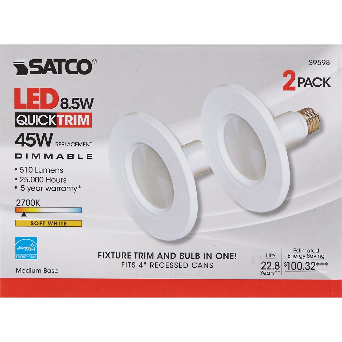 Satco 4 In. Retrofit White LED Recessed Light Kit (2-Pack) Image 2