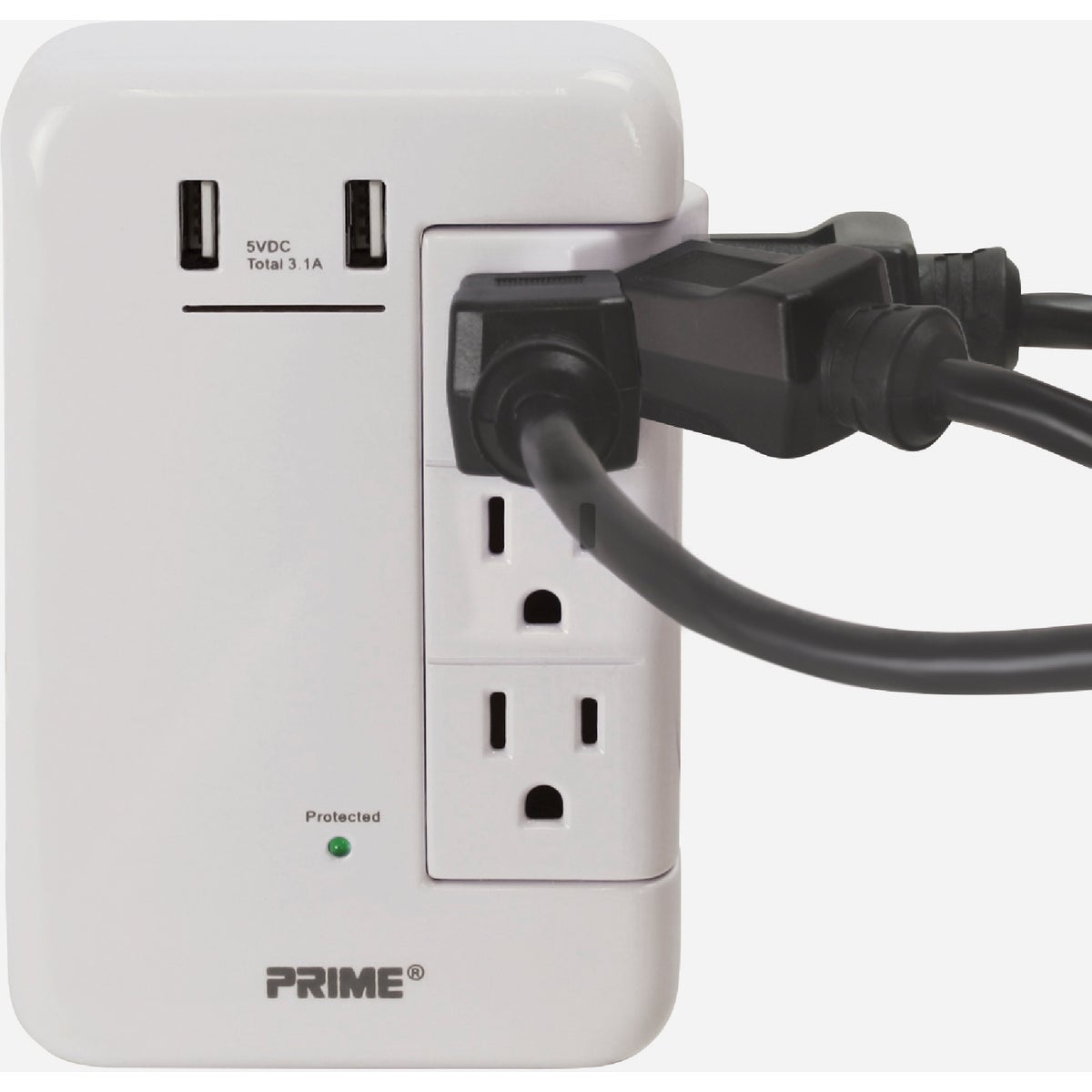 Prime Wire & Cable 6 Power & 2 USB White Rotating Surge Tap USB Charger Image 2