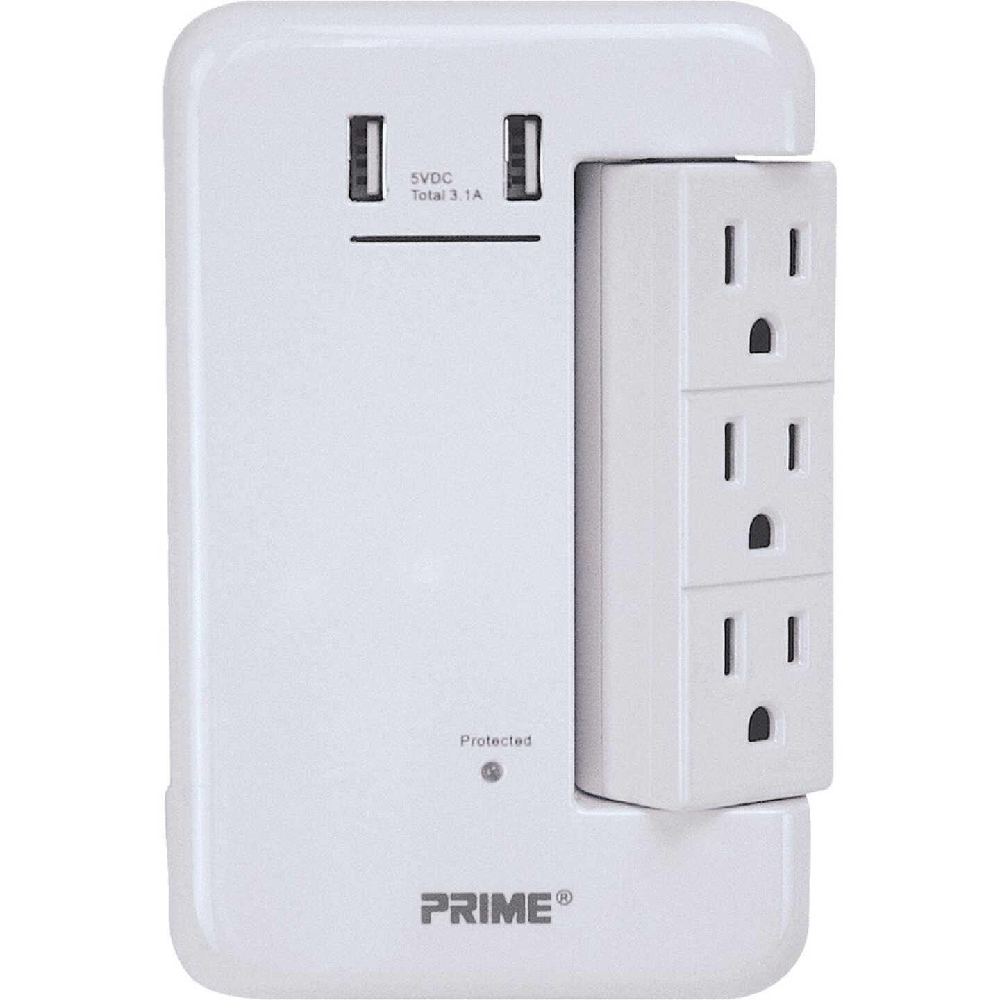 Prime Wire & Cable 6 Power & 2 USB White Rotating Surge Tap USB Charger Image 1