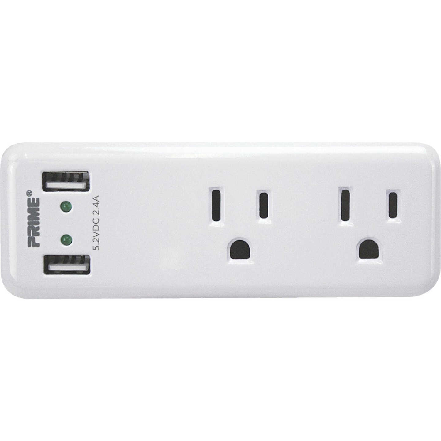 Prime Wire & Cable 2 Power & 2 USB White Space Saving USB Wall Charger Image 1