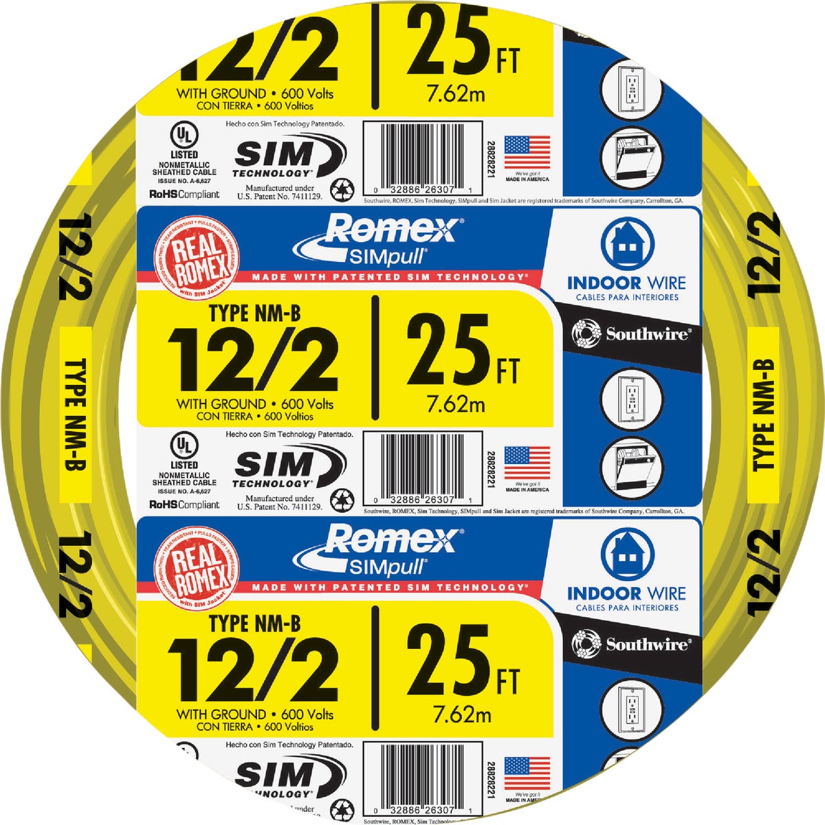 Romex 25 Ft. 12/2 Solid Yellow NMW/G Electrical Wire Image 1