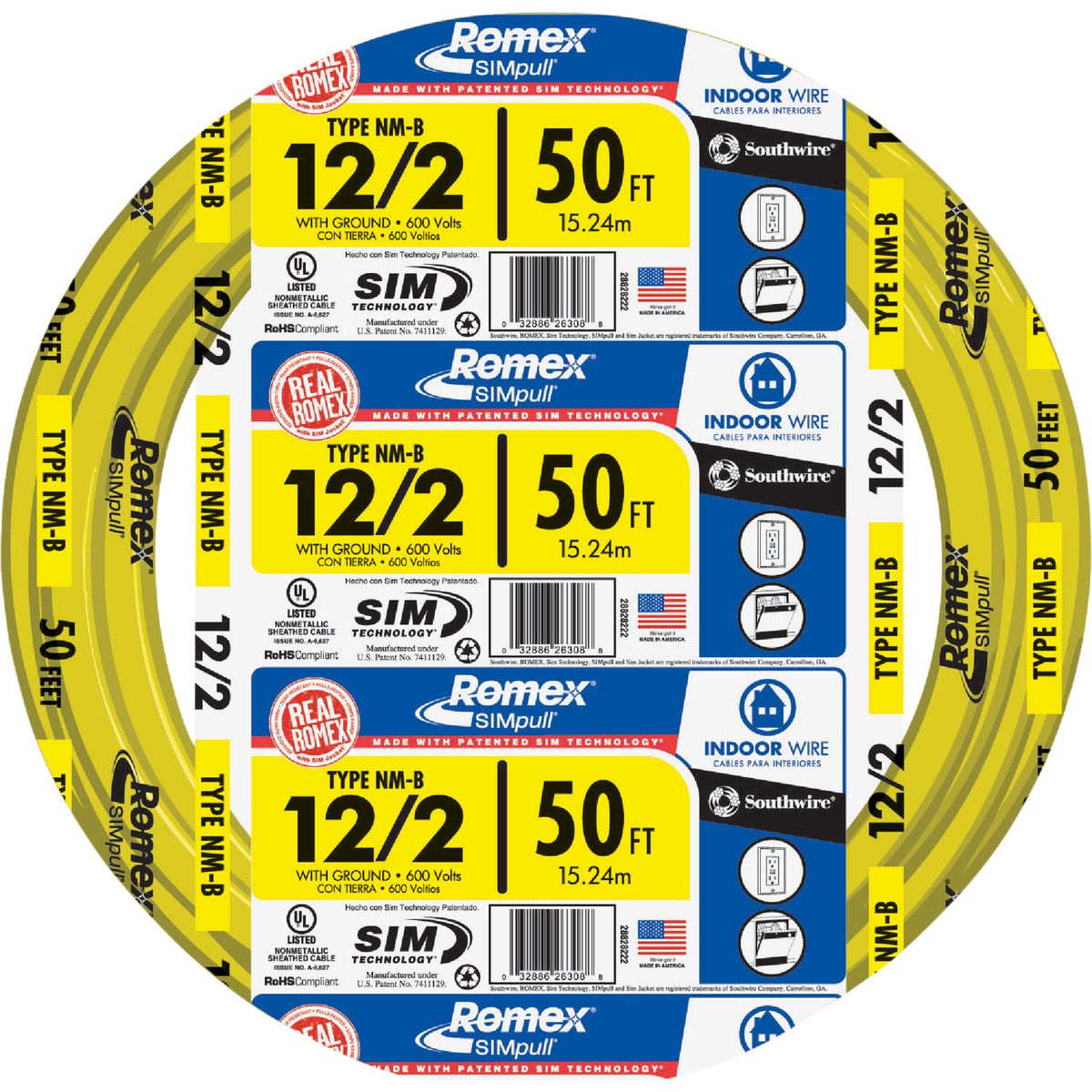 Romex 50 Ft. 12/2 Solid Yellow NMW/G Electrical Wire Image 1