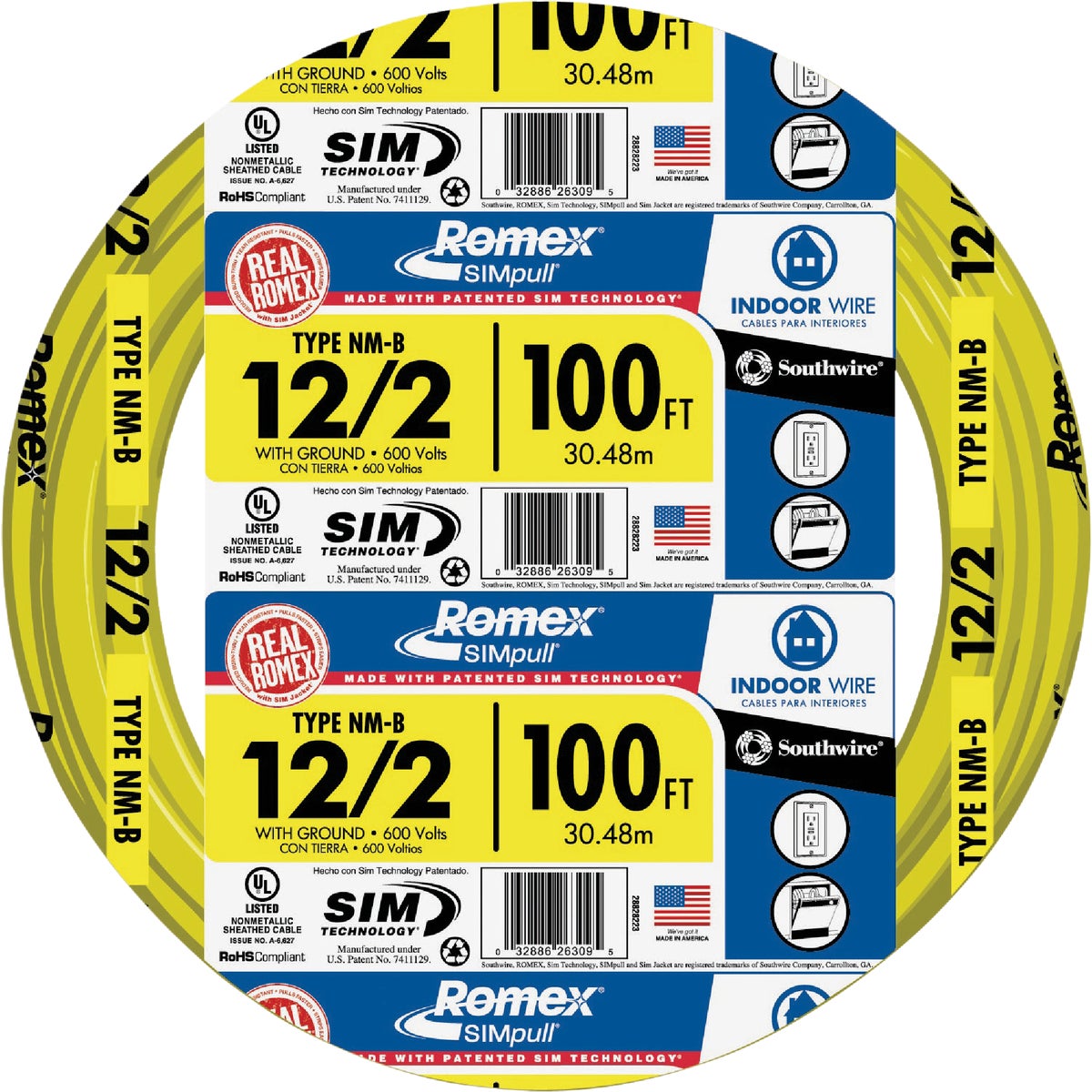 Romex 100 Ft. 12/2 Solid Yellow NMW/G Electrical Wire Image 1