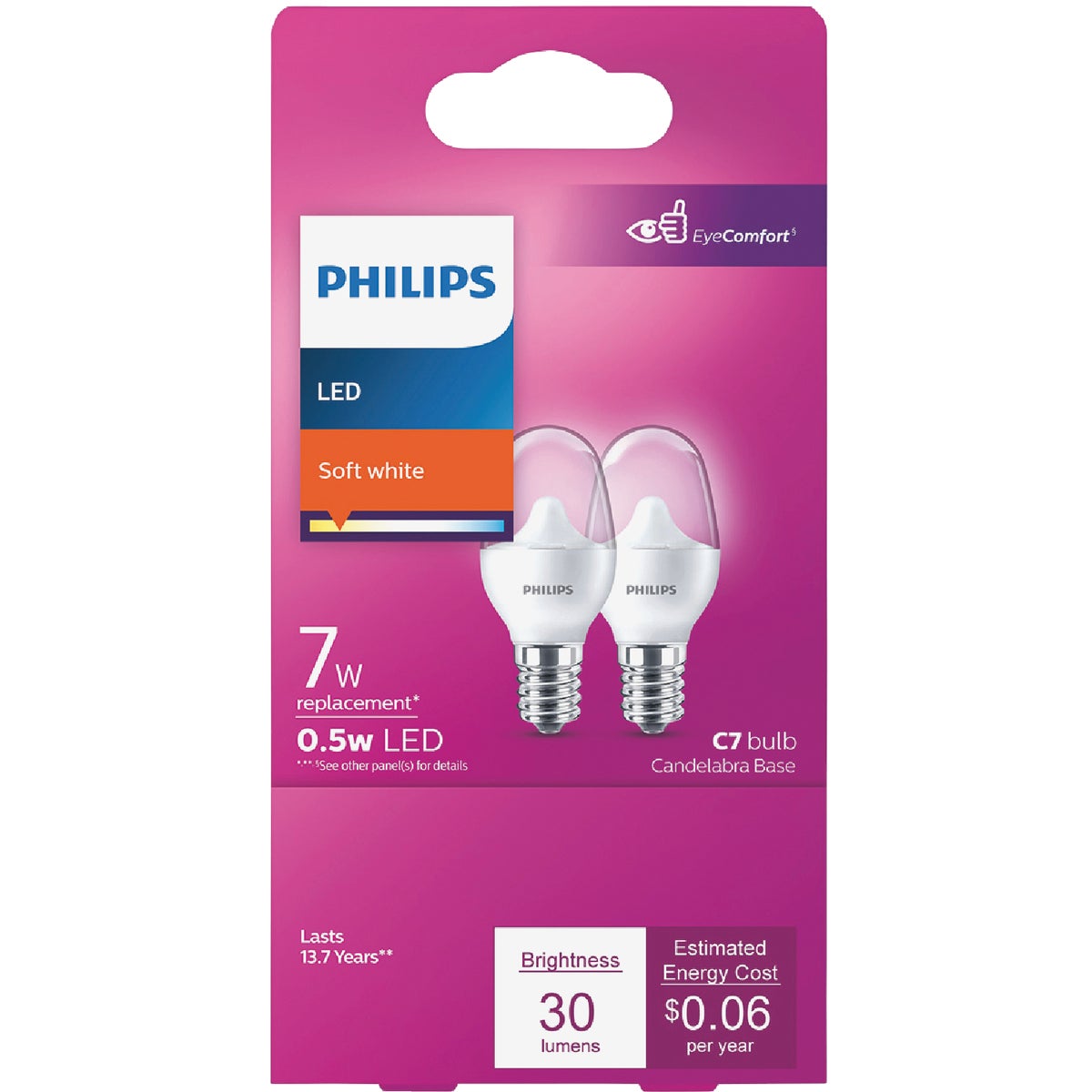 Philips 7W Equivalent Soft White C7 Candelabra LED Night-Light Bulb Image 2