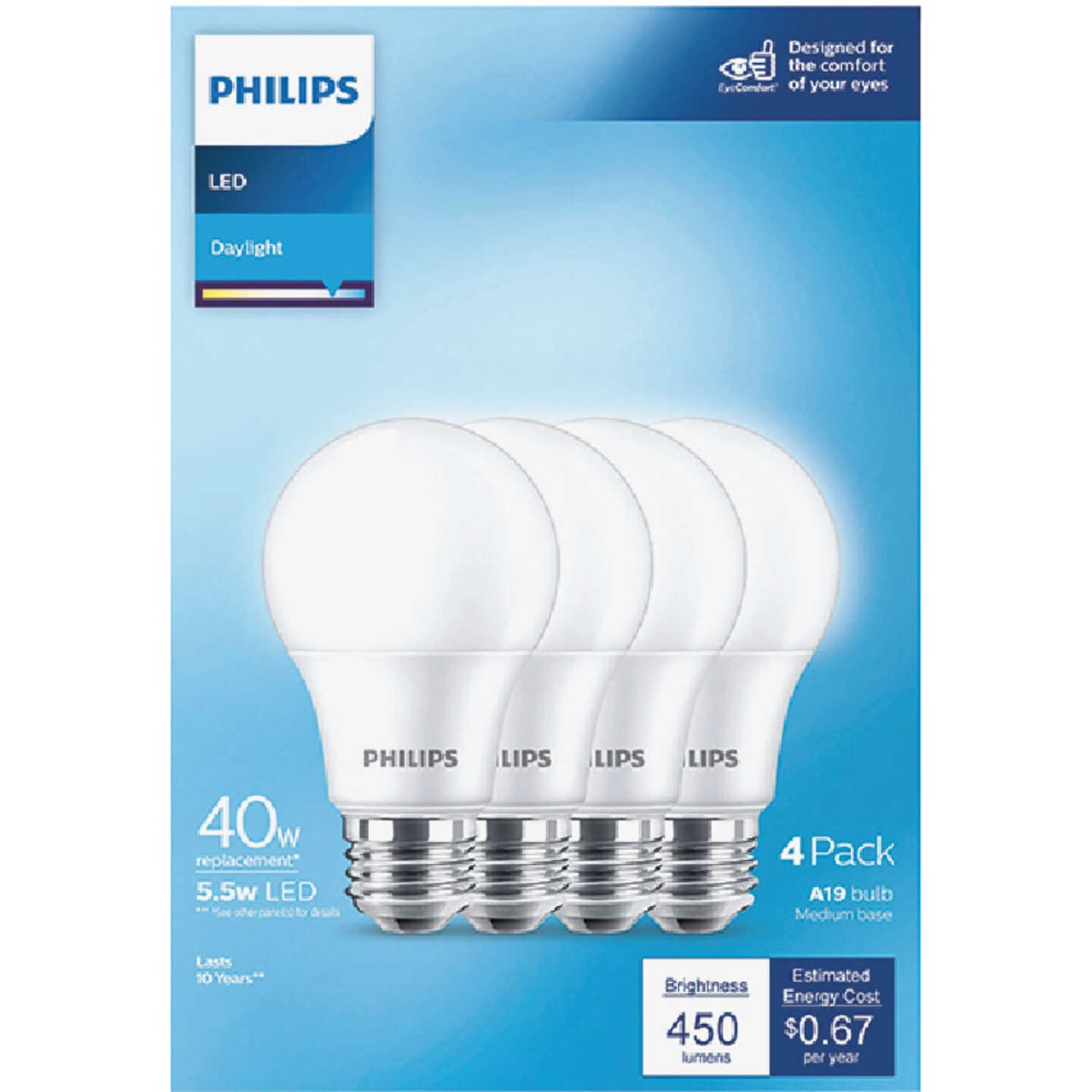 Philips 40W Equivalent Daylight A19 Medium LED Light Bulb (4-Pack) Image 2