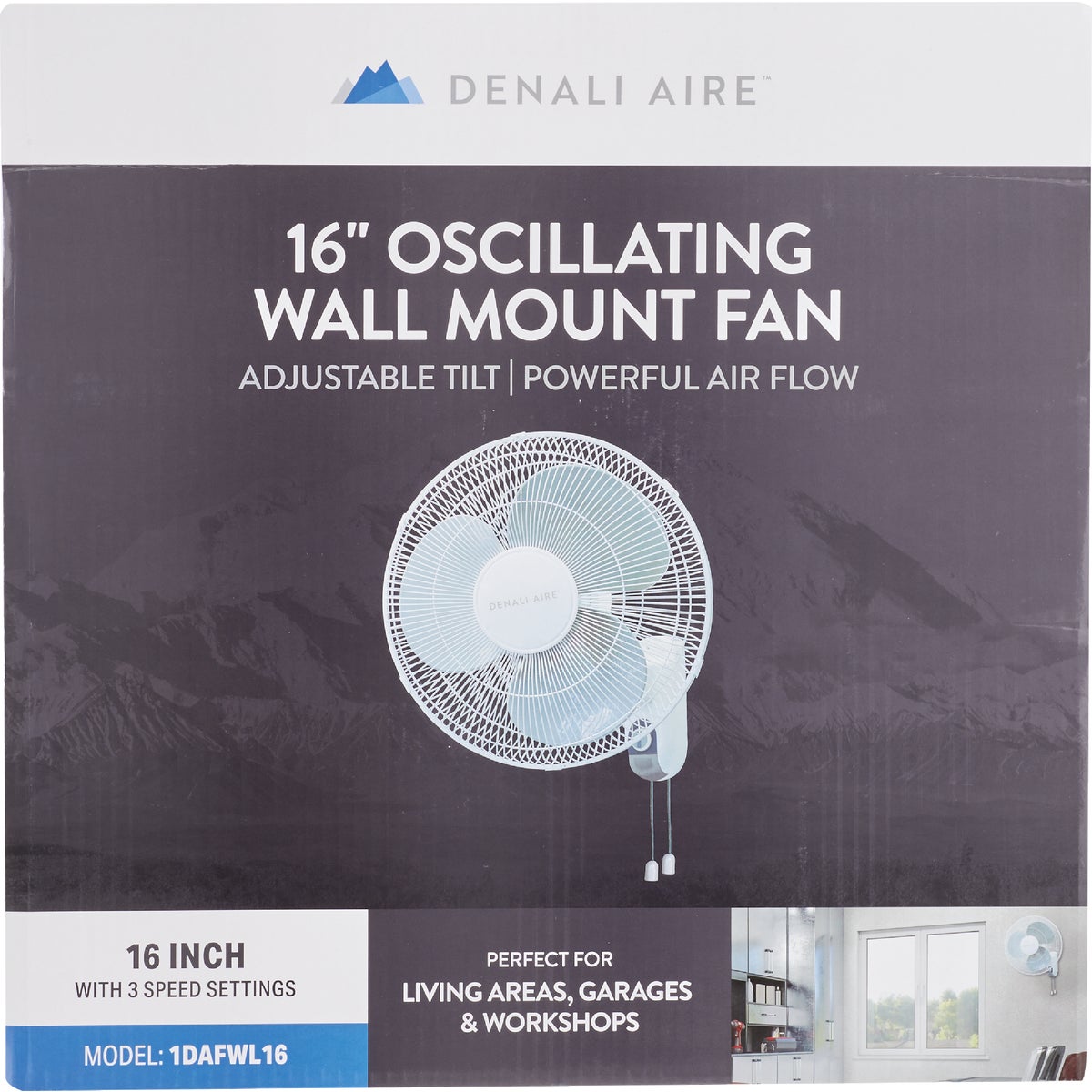 Denali Aire 16 In. 3-Speed White Oscillating Wall Fan Image 3