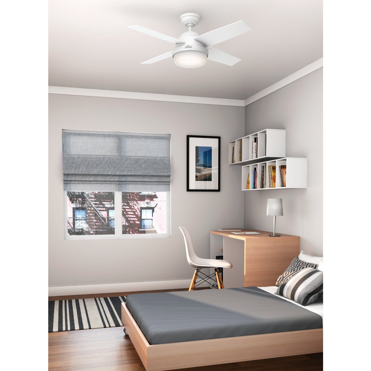 Hunter Dempsey 44 In. Fresh White Ceiling Fan with Light Kit and Handheld Remote Control Image 2