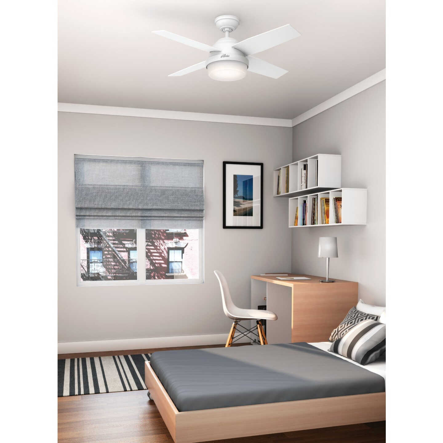 Hunter Dempsey 44 In. Fresh White Ceiling Fan with Light Kit and Handheld Remote Control Image 2