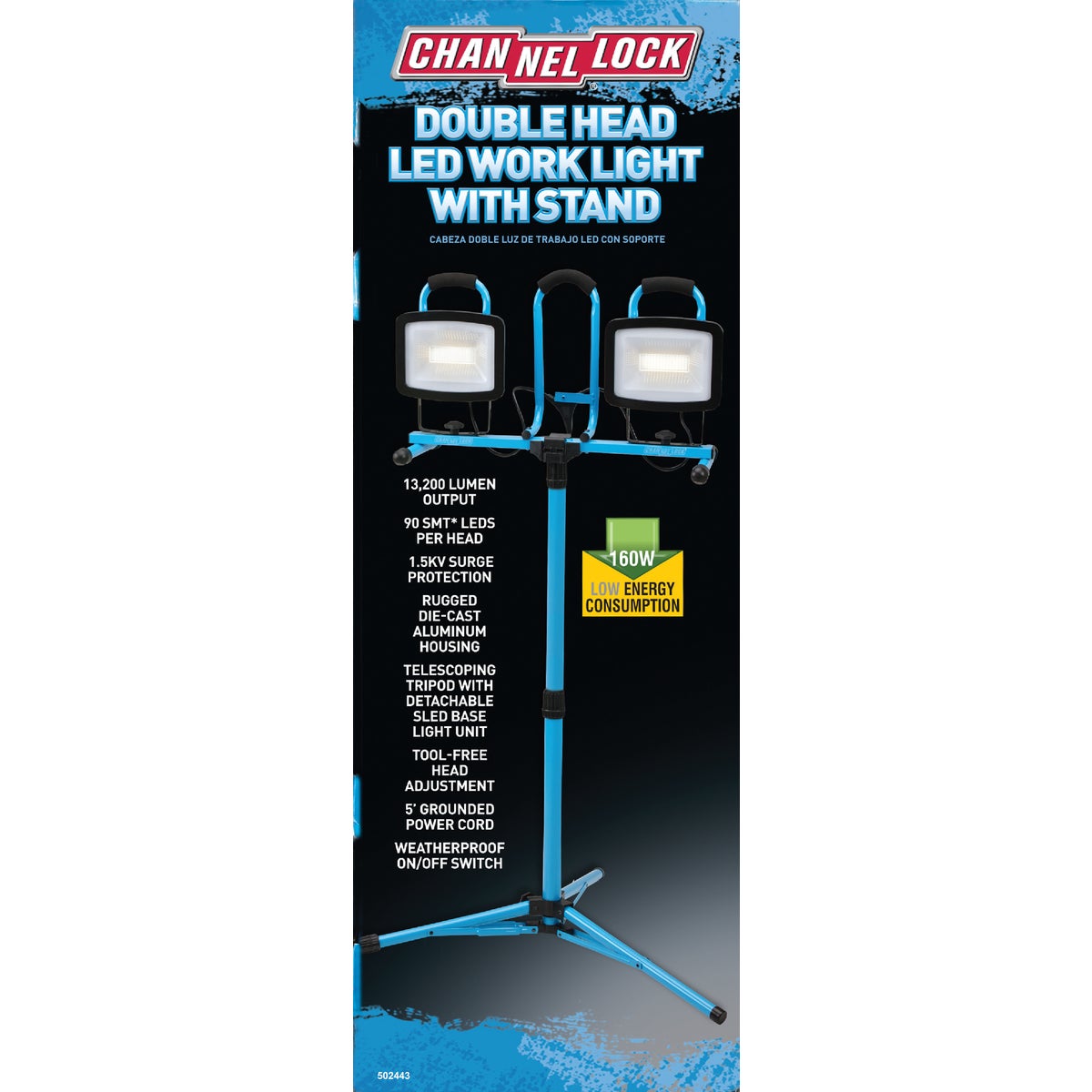 Channellock 13,200 Lm. LED Twin Head Tripod Stand-Up Work Light Image 6