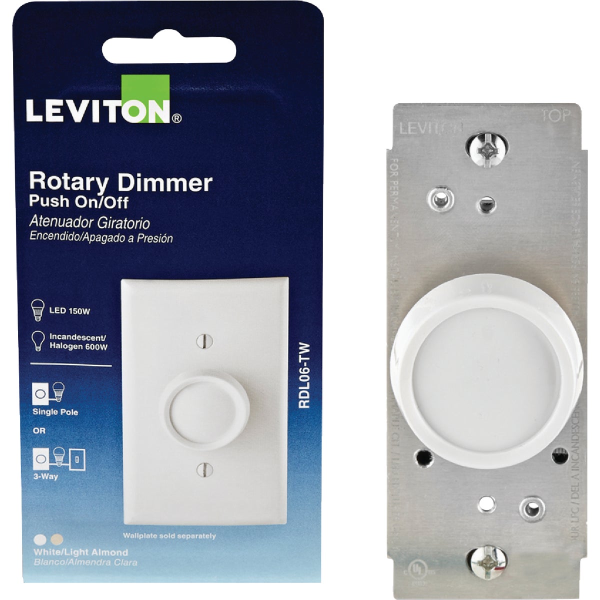 Leviton Trimatron White/Light Almond Push On/Off Rotary Dimmer Switch