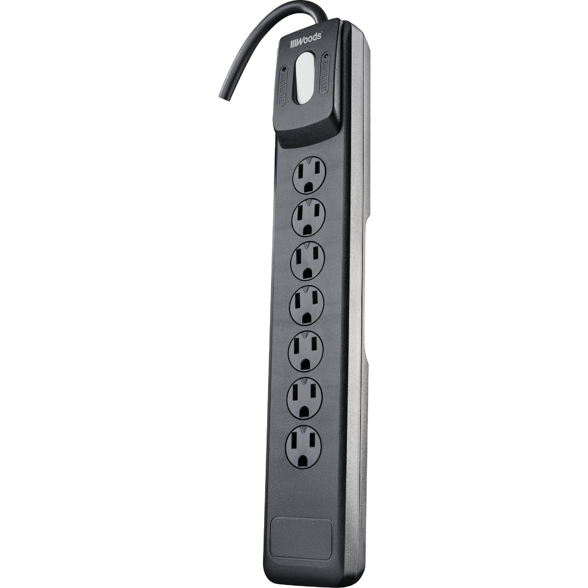 Woods 7-Outlet 1440J Black Surge Protector Strip with 10 Ft. Cord