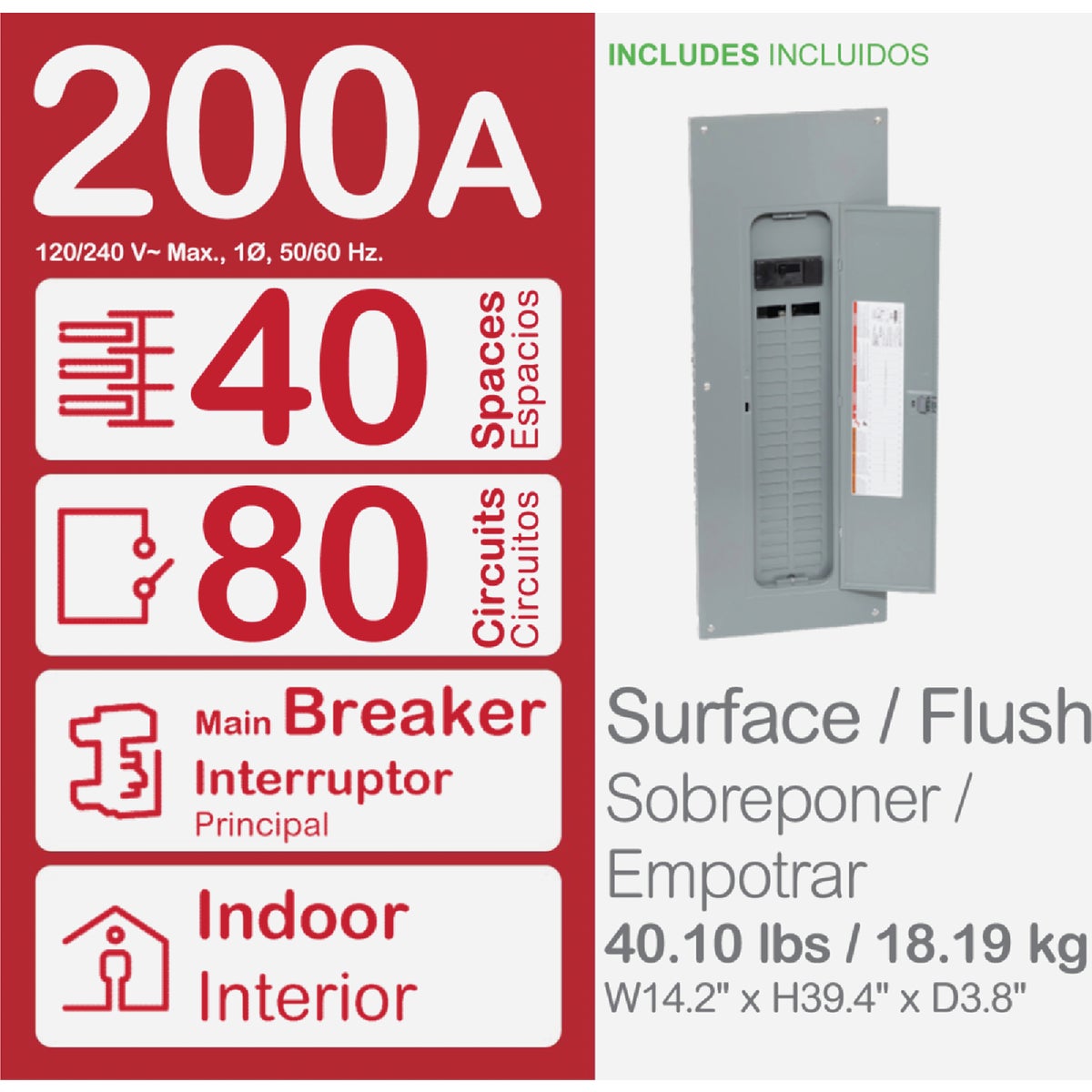 Square D Homeline Qwik-Grip 200A 80-Circuit 40-Space Indoor Main Breaker Plug-On Neutral Load Center Image 2