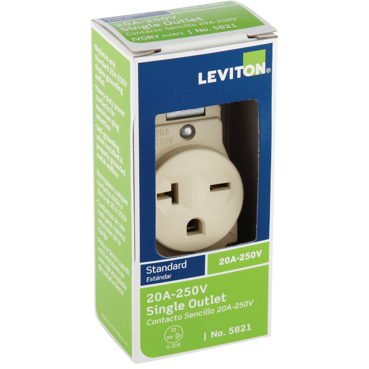 Leviton 20A Ivory Heavy-Duty 6-20R Grounding Single Outlet Image 2