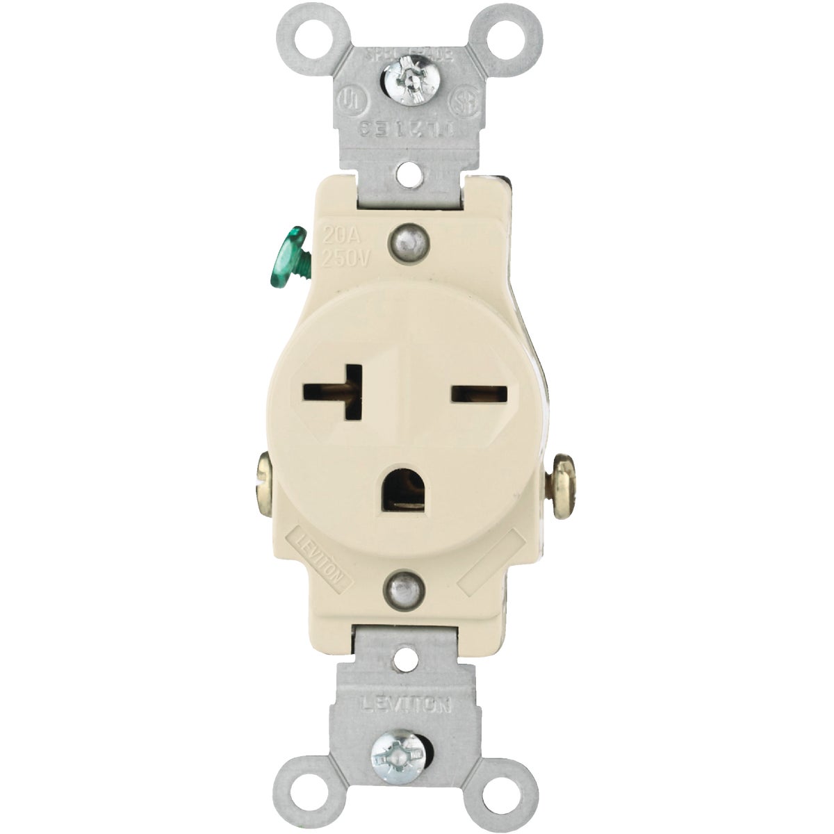 Leviton 20A Ivory Heavy-Duty 6-20R Grounding Single Outlet Image 4