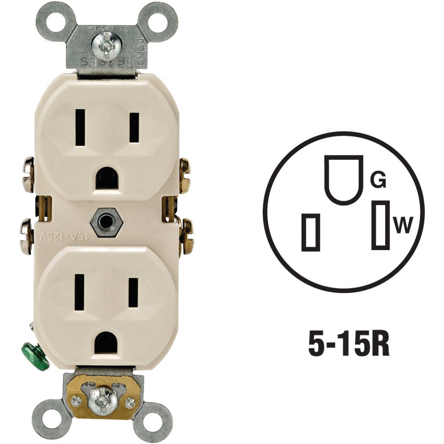 Leviton 15A Light Almond Commercial Grade 5-15R Duplex Outlet Image 1