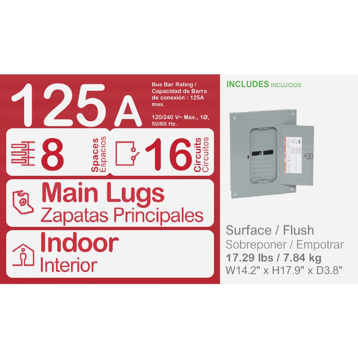 Square D Homeline 125A 8-Space 16-Circuit Indoor Main Lug Plug-on Neutral Load Center Image 2