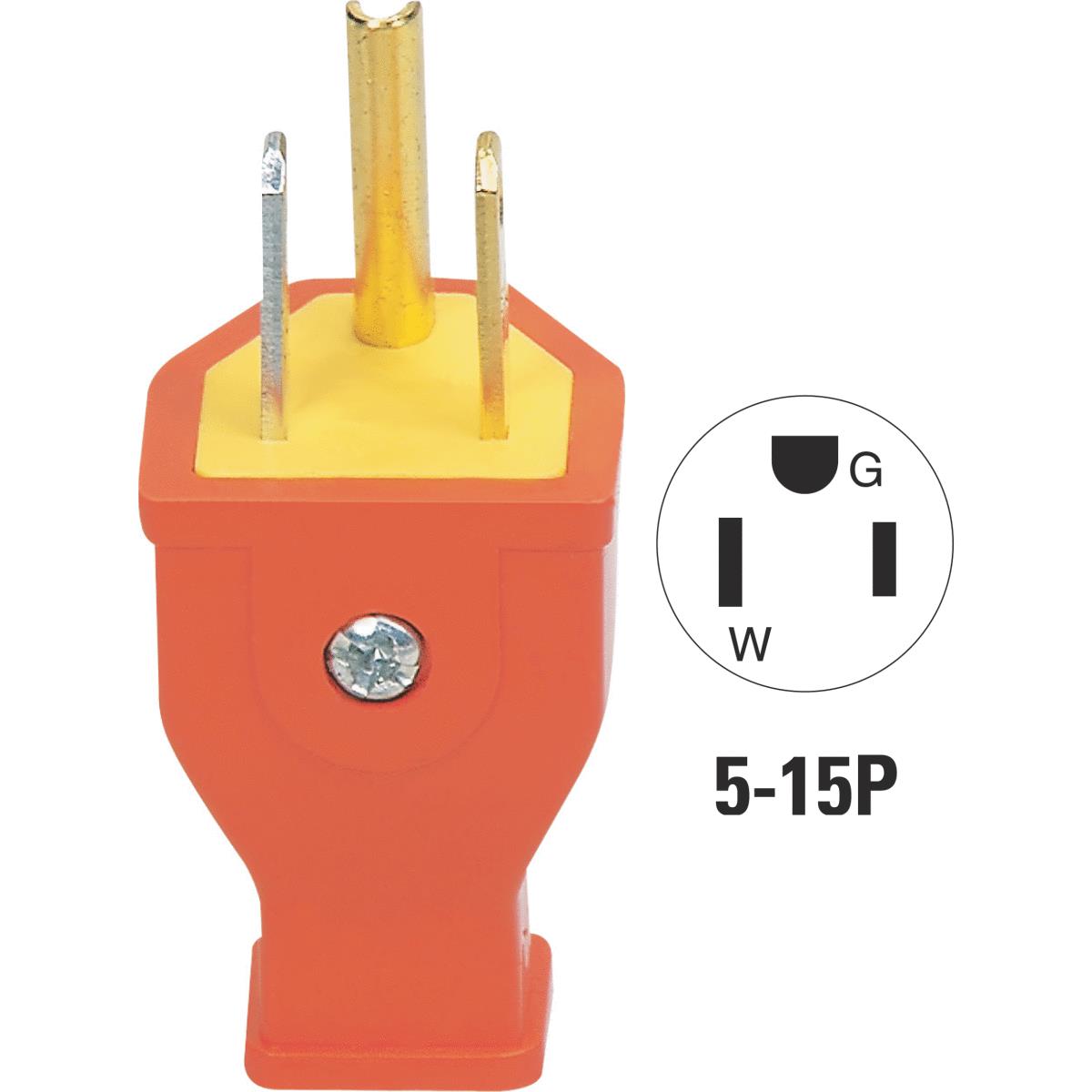 Cooper 15A 125V 3-Wire 2-Pole Residential Grade Cord Plug, Orange