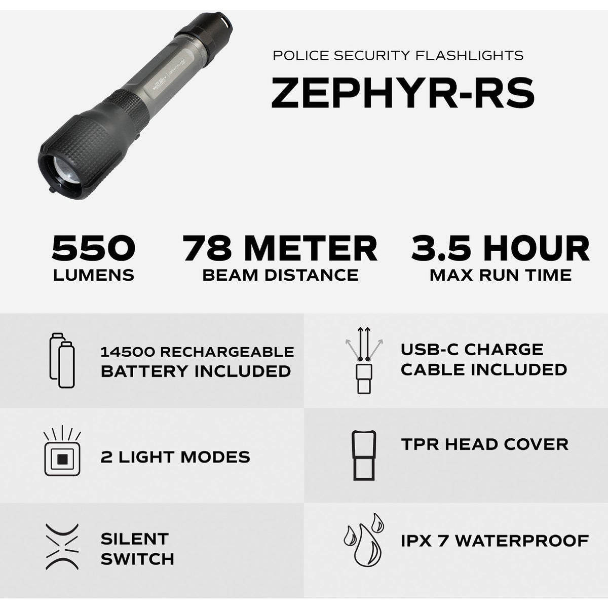 Police Security Zephyr-RS 550 Lm. LED Flashlight Image 3