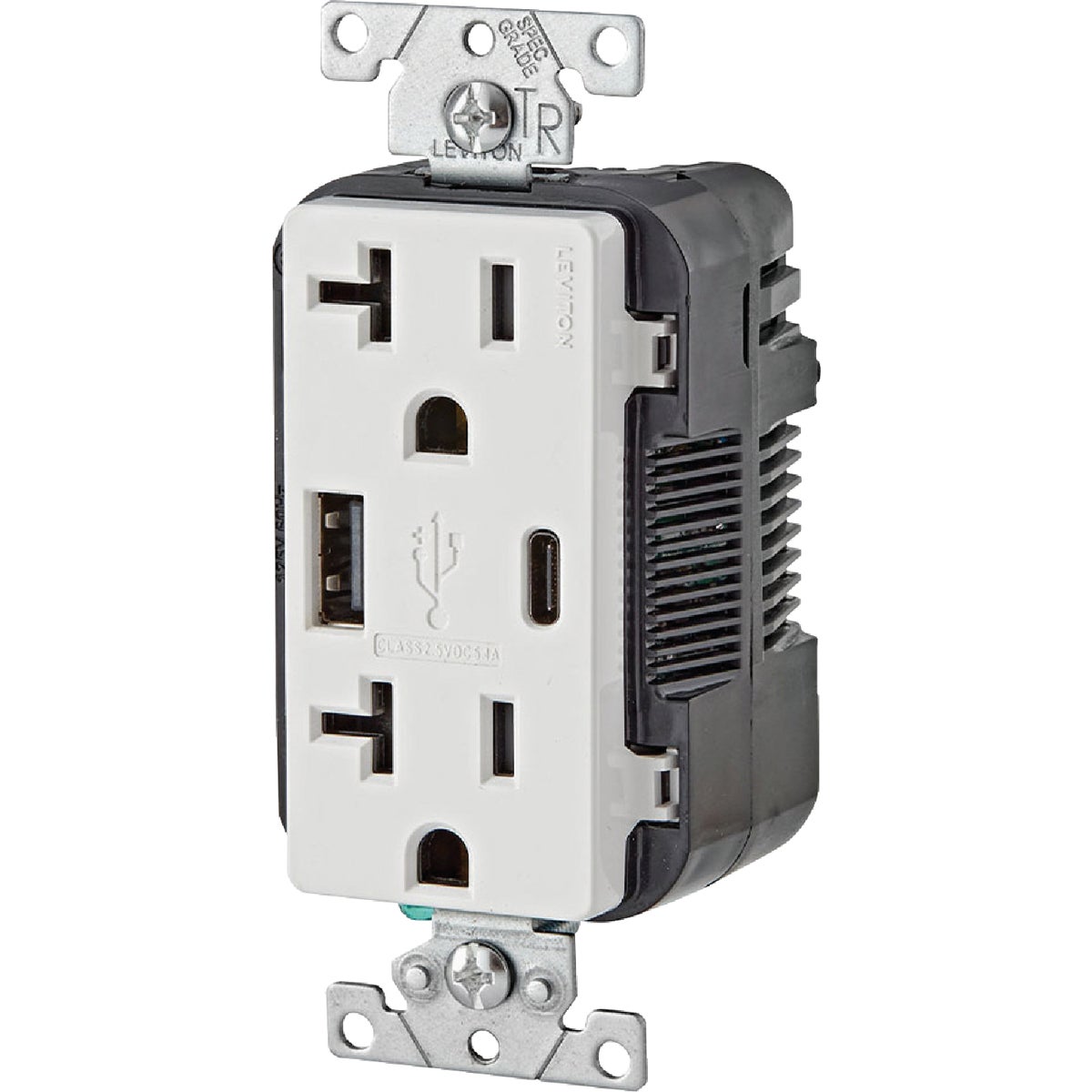 Leviton Decora 20A White 5.1A Type A/C USB with 5-20R Tamper Resistant In-Wall Charger Duplex Outlet Image 3