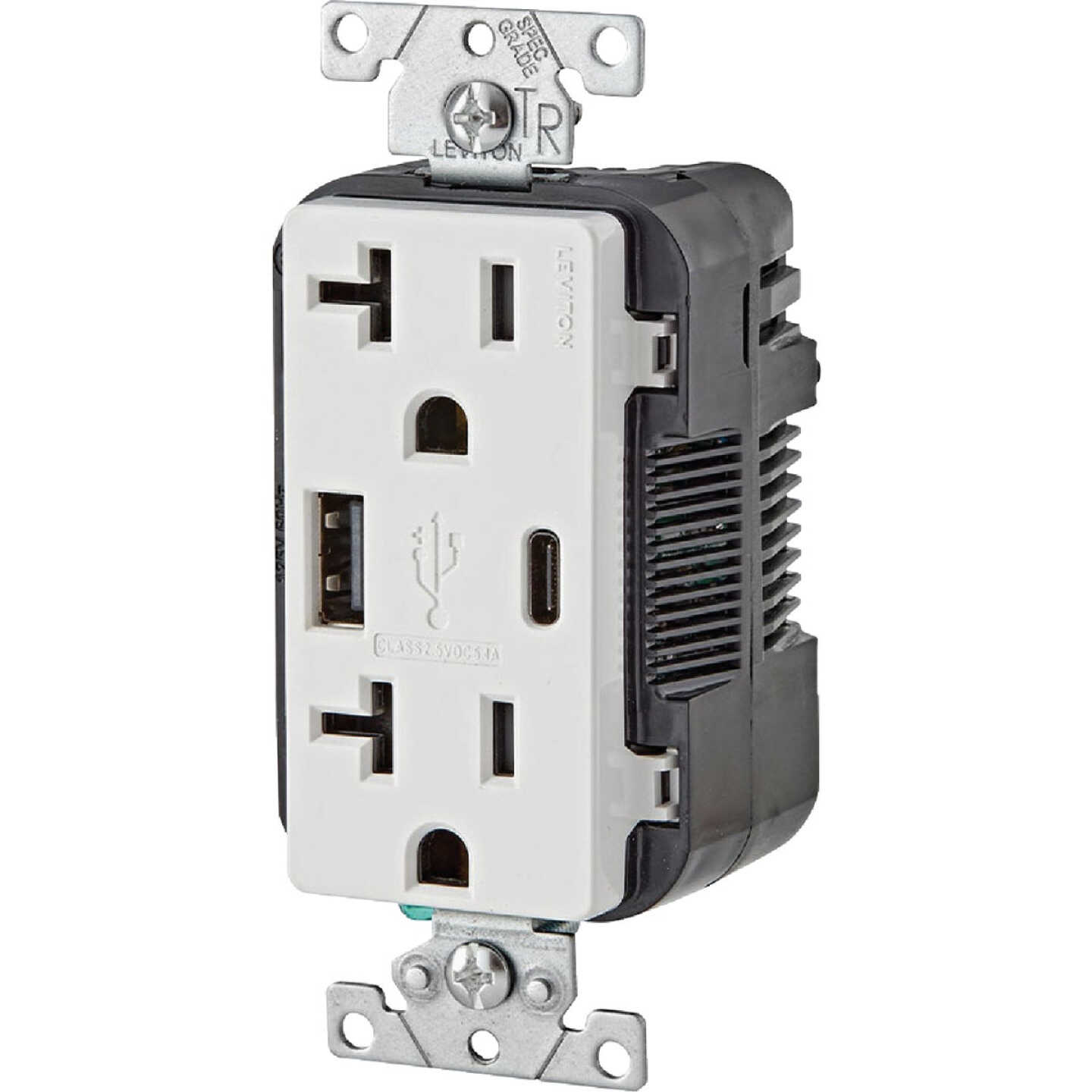 Leviton Decora 20A White 5.1A Type A/C USB with 5-20R Tamper Resistant In-Wall Charger Duplex Outlet Image 3