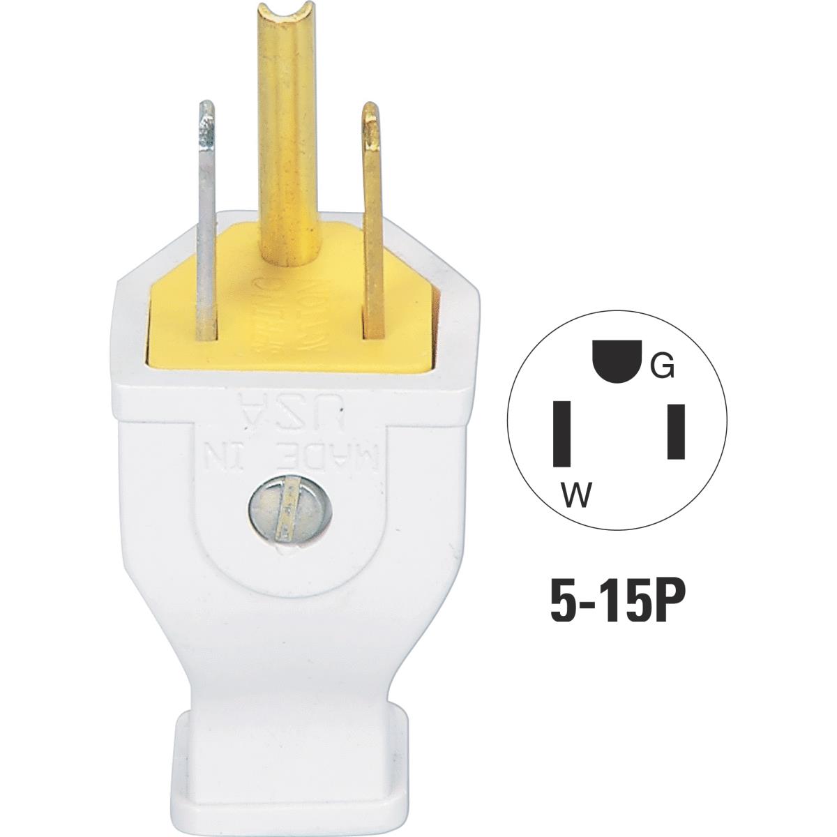 Cooper 15A 125V 3-Wire 2-Pole Residential Grade Cord Plug, White