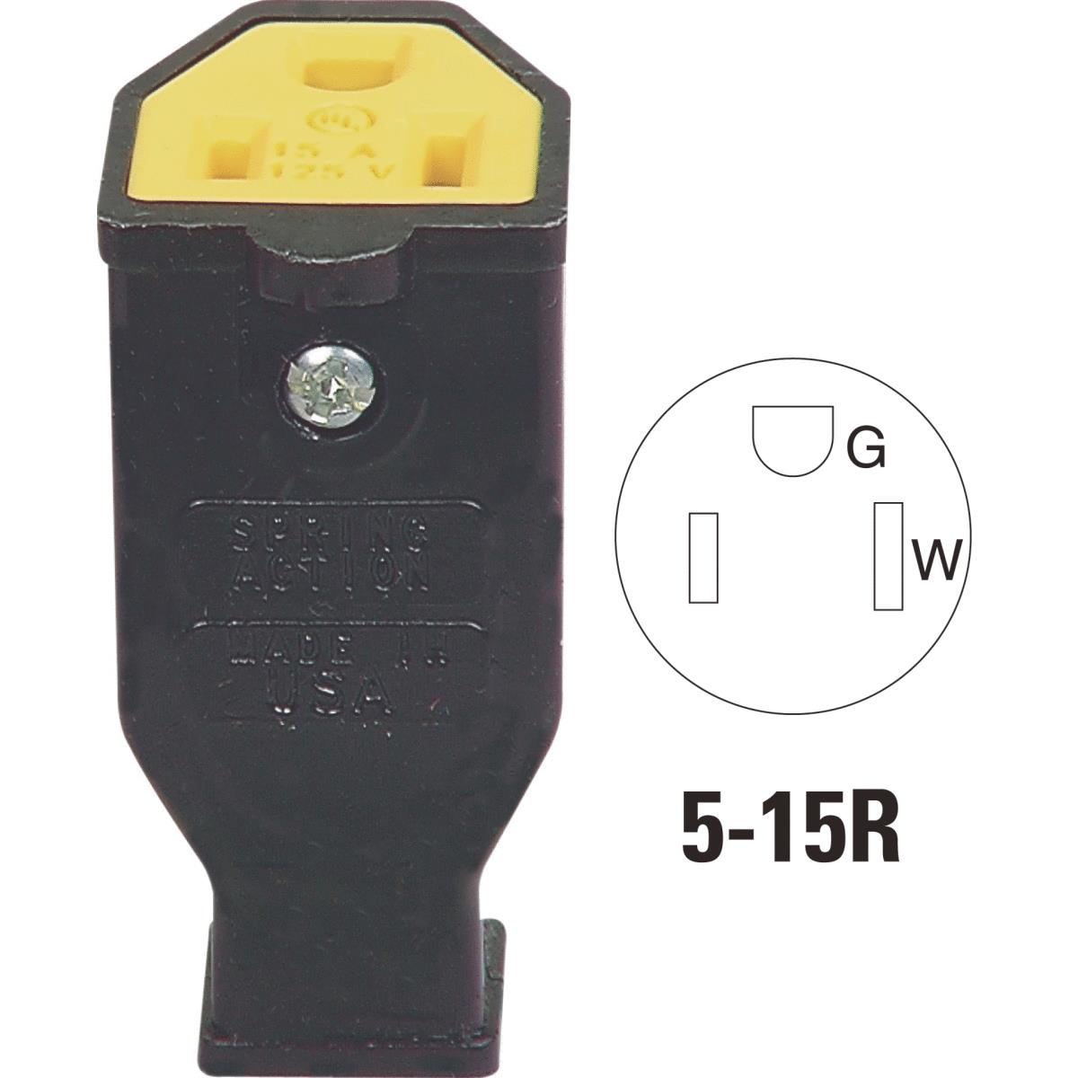 Cooper 15A 125V 3-Wire 2-Pole Residential Grade Cord Connector, Black