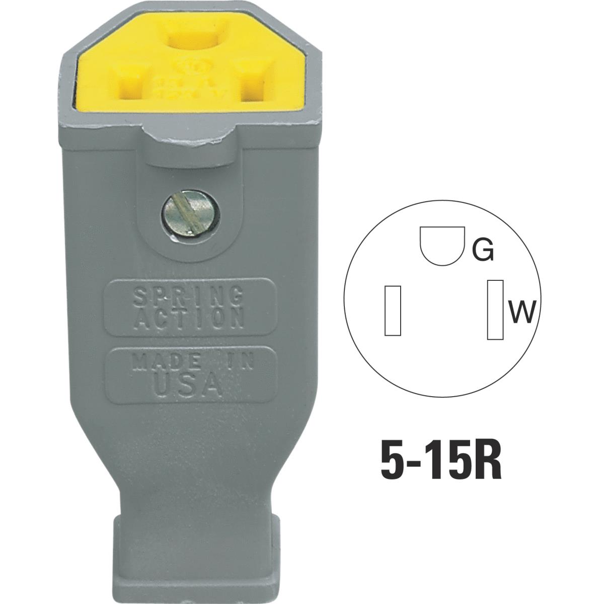 Cooper 15A 125V 3-Wire 2-Pole Residential Grade Cord Connector, Gray