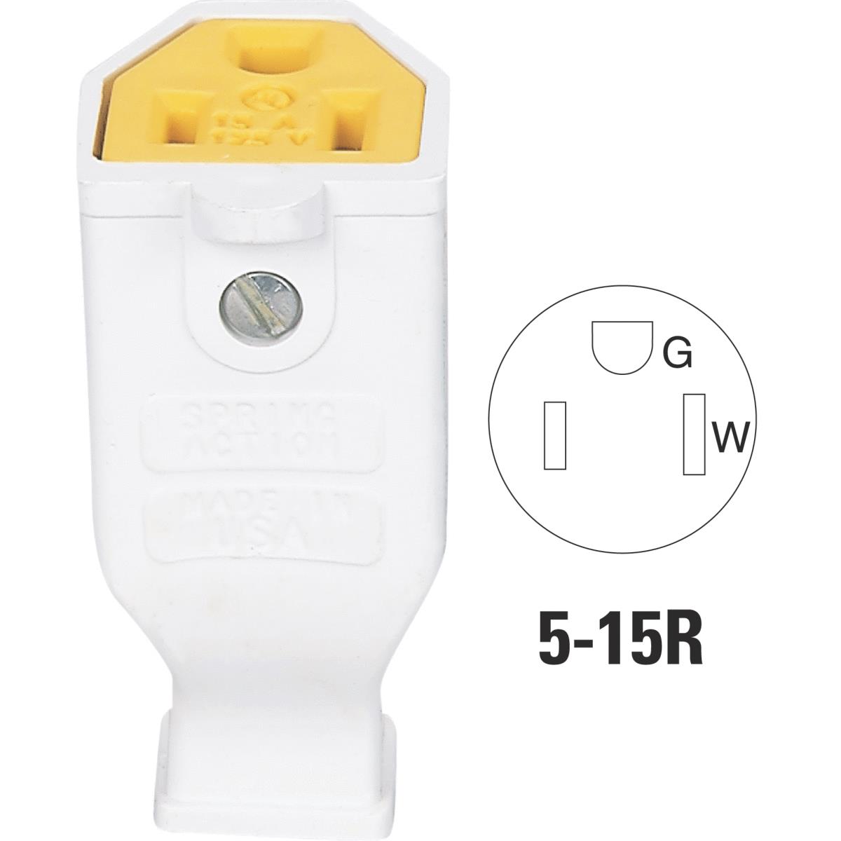 Cooper 15A 125V 3-Wire 2-Pole Residential Grade Cord Connector, White