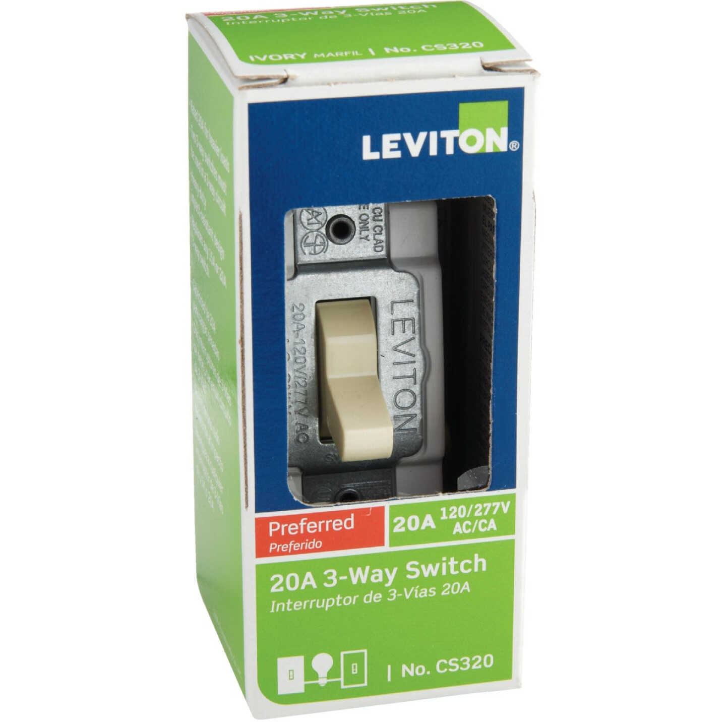 Leviton Toggle Ivory 20A Grounding Quiet 3-Way Switch Image 2