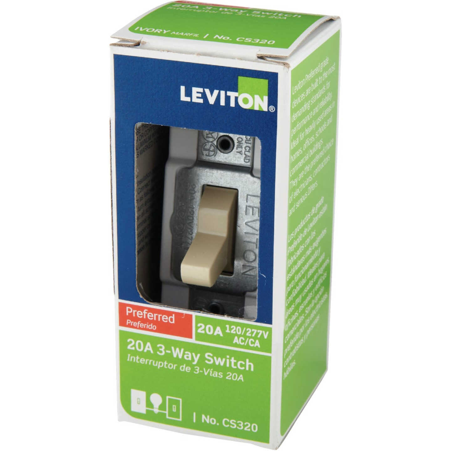 Leviton Toggle Ivory 20A Grounding Quiet 3-Way Switch Image 3