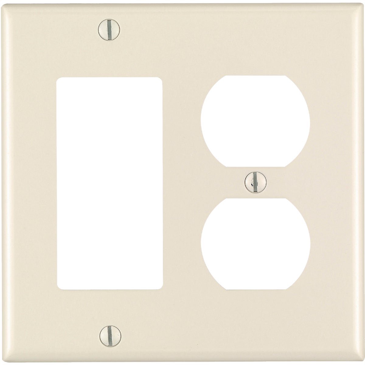 Leviton 2-Gang Smooth Plastic Single Rocker/Duplex Outlet Wall Plate, Light Almond Image 1