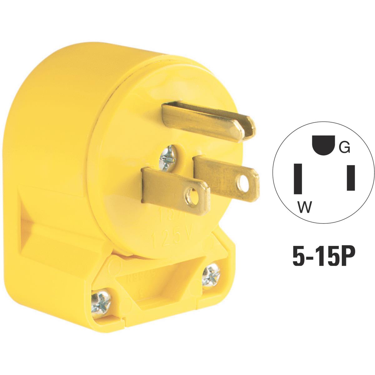 Cooper 15A 125V 3-Wire 2-Pole Angle Cord Plug