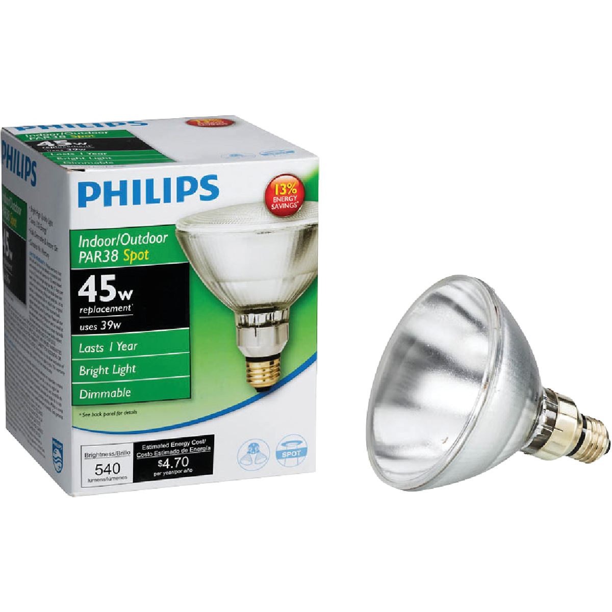 Philips EcoVantage 45W Equivalent Clear Medium Base PAR38 Halogen Spotlight Light Bulb 